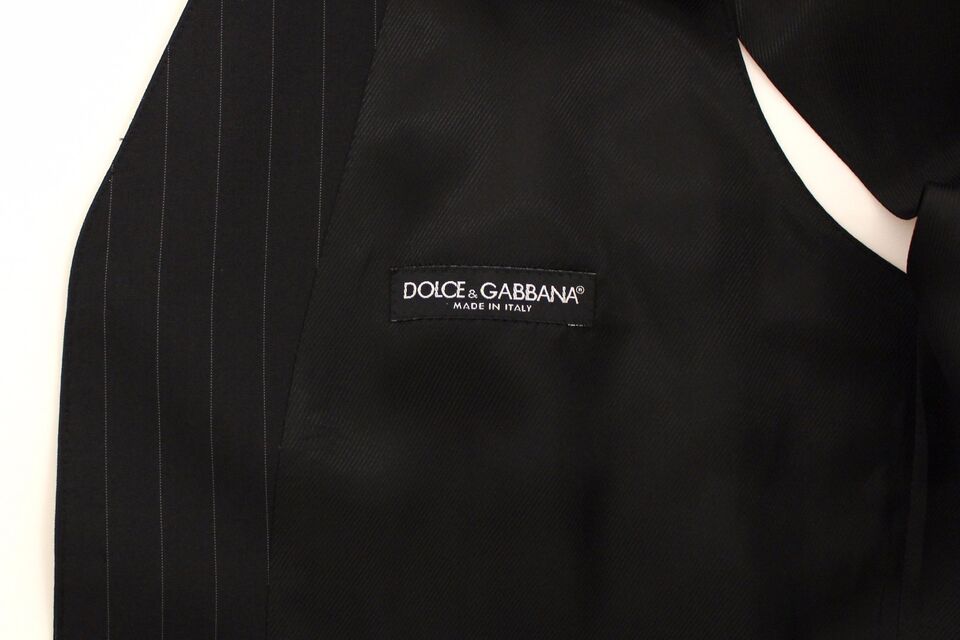 Dolce & Gabbana Black Striped Wool Silk Dress Vest Gilet