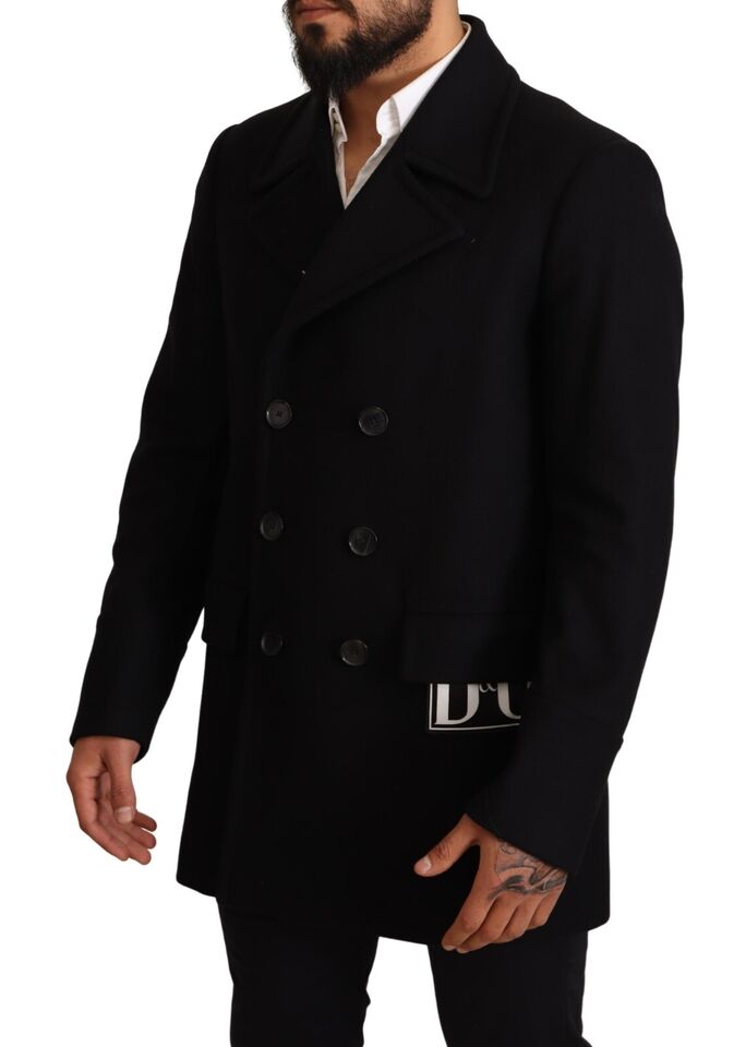 Dolce & Gabbana Blue Wool Blend Pea Coat DG Logo Jacket