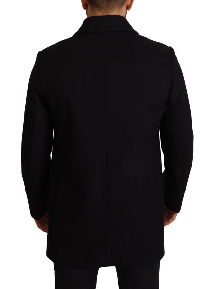 Dolce & Gabbana Blue Wool Blend Pea Coat DG Logo Jacket