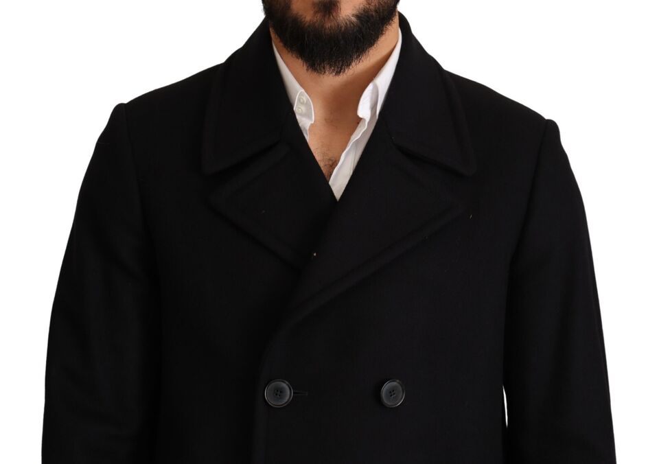 Dolce & Gabbana Blue Wool Blend Pea Coat DG Logo Jacket