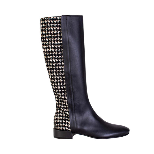 Dolce & Gabbana Elegant Black Leather Boots with Knit Detail