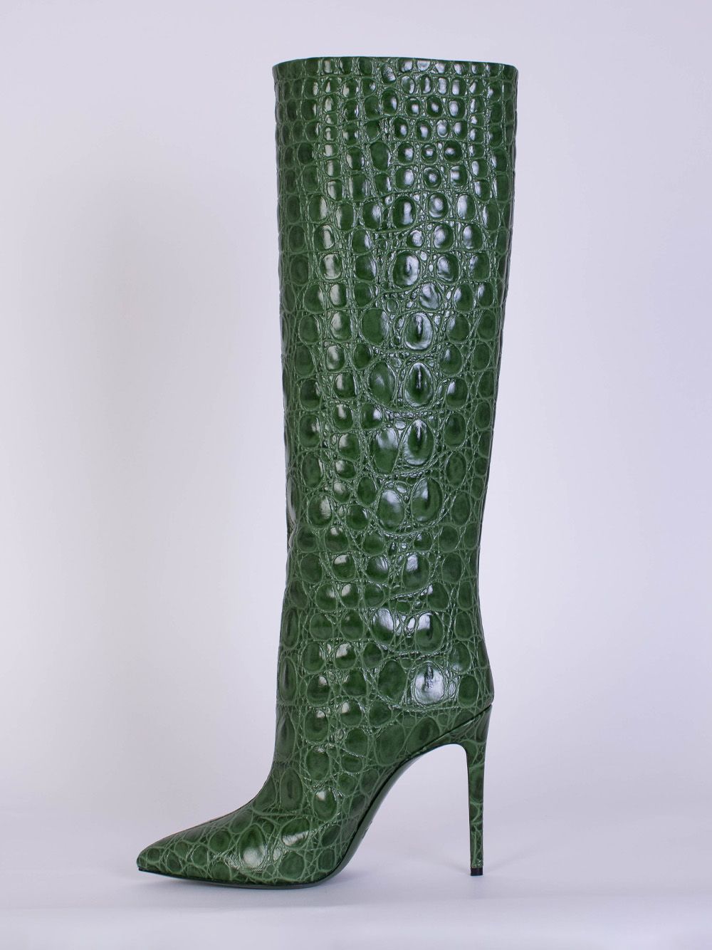 Paris Texas Emerald Croco Print Leather High Stiletto Boots