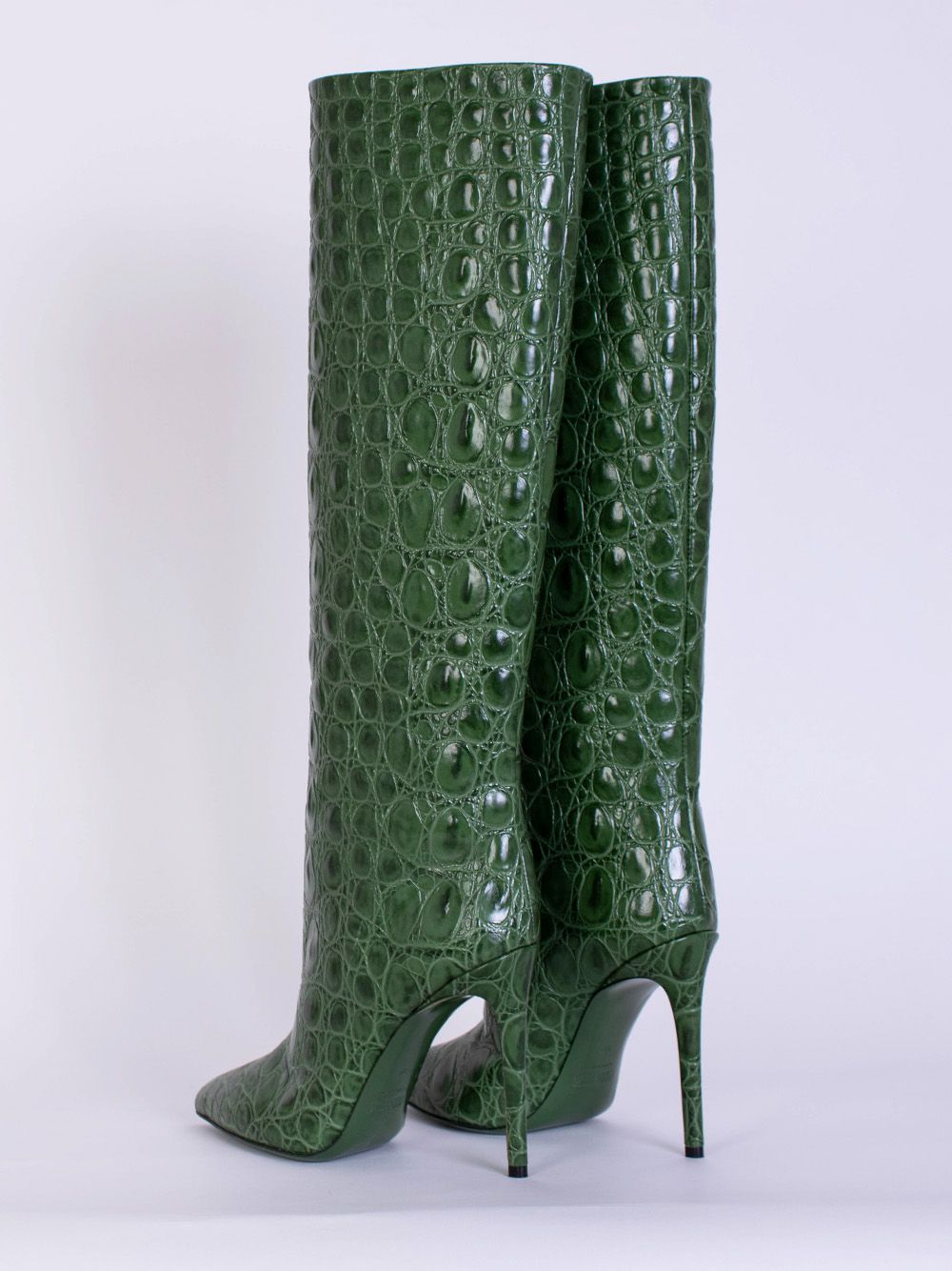 Paris Texas Emerald Croco Print Leather High Stiletto Boots