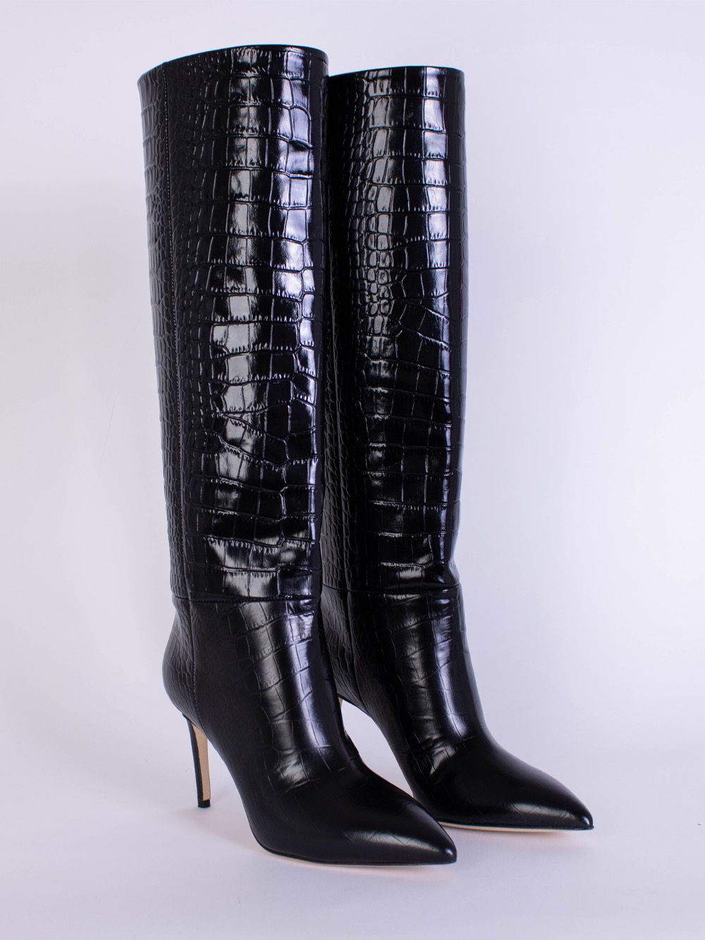 Paris Texas Charcoal Italian Leather High Stiletto Boots