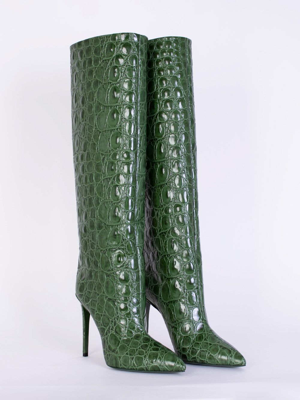 Paris Texas Emerald Croco Print Leather High Stiletto Boots