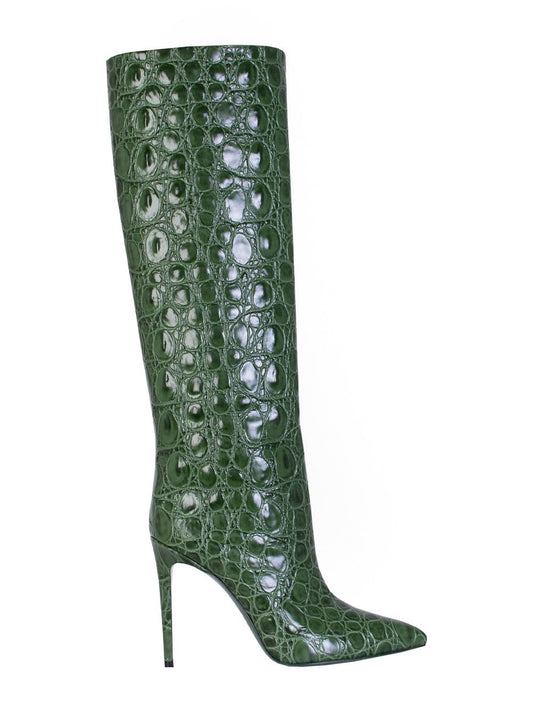 Paris Texas Emerald Croco Print Leather High Stiletto Boots