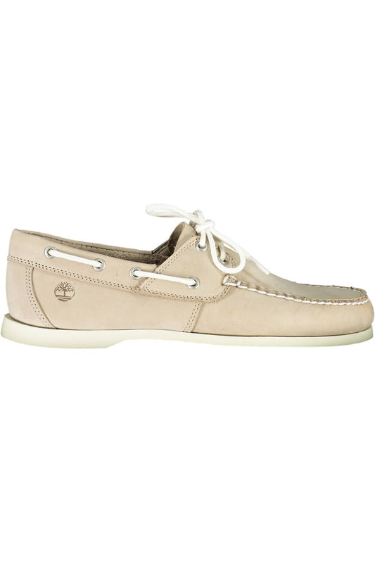 Timberland Chic Beige Leather Lace-Up Shoes with Contrasting Sole