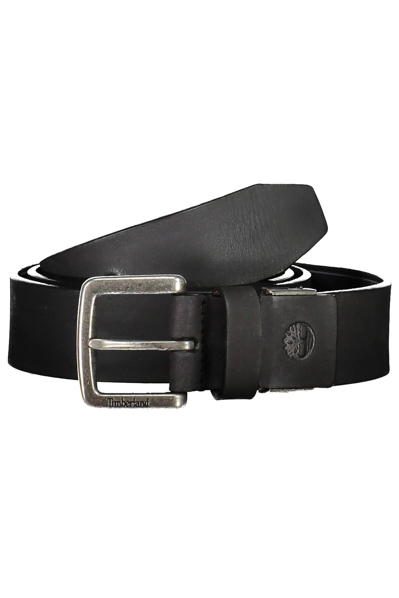 Timberland Sleek Black Leather Belt with Metal Buckle