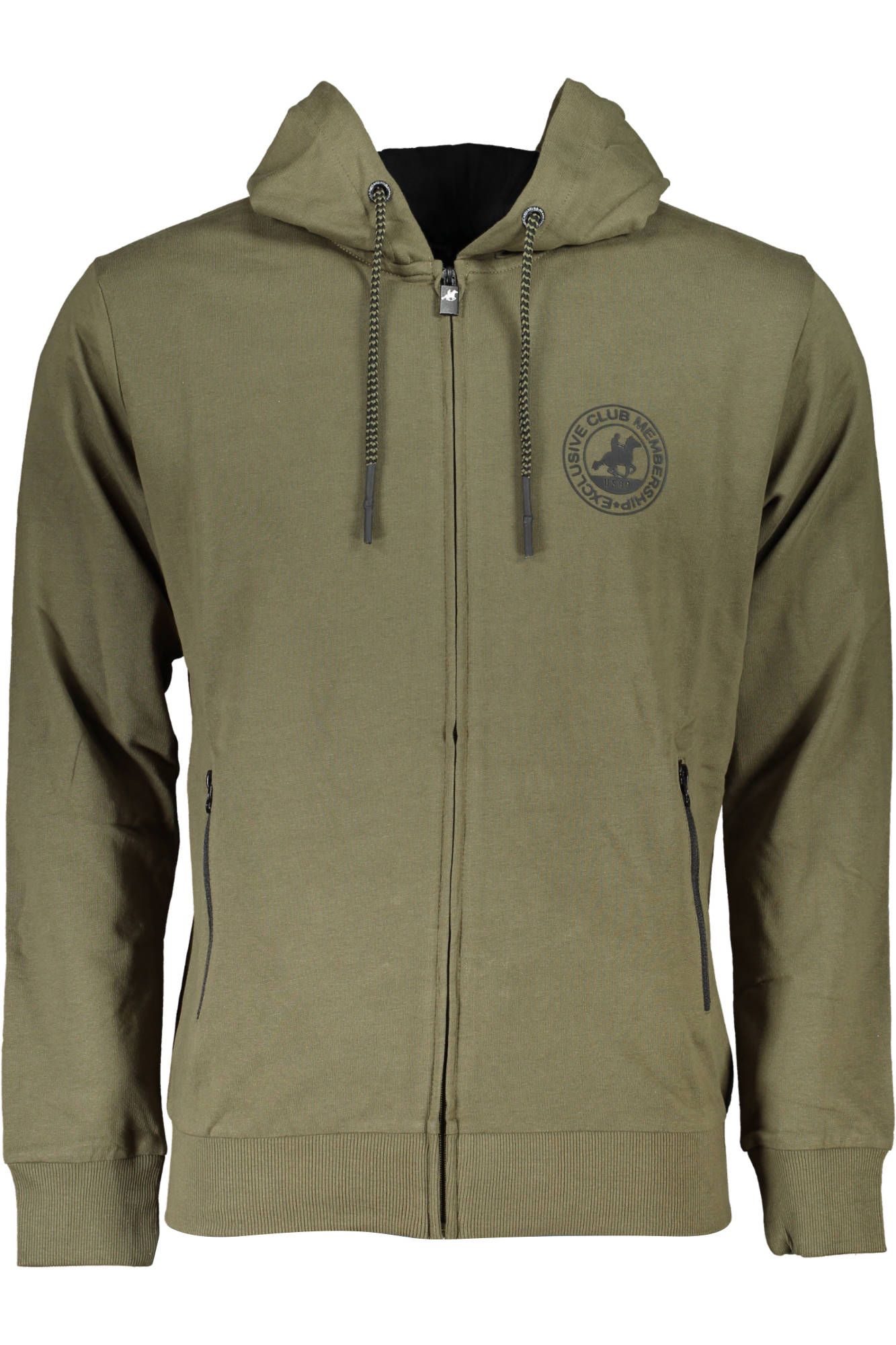 U.S. Grand Polo Green Cotton Hooded Sweatshirt with Zip Pockets