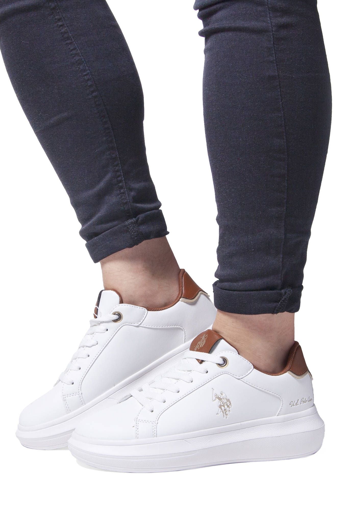 U.S. POLO ASSN. Chic White Lace-Up Sports Sneakers with Logo Detail