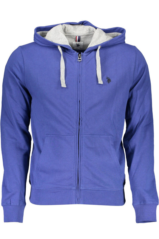 U.S. POLO ASSN. Elegant Blue Hooded Zip-Up Cotton Sweatshirt