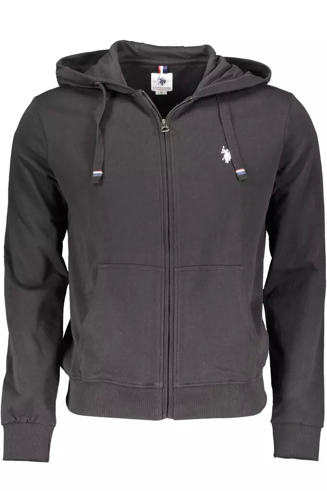 U.S. POLO ASSN. Chic Black Hooded Zip-Up Cotton Sweatshirt